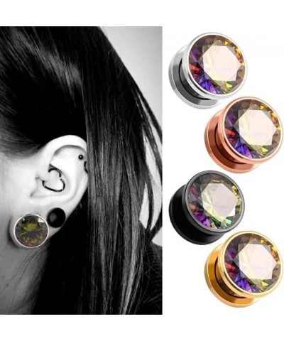 2PCS Colored Diamonds Hypoallergenic Stainless Steel Screw Plugs Ear Gauges Tunnels Piercing Expander Stretchers Fashion Body...