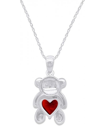 925 Sterling Silver Teddy Bear Pendant Necklace with Simulated Gemstone Love Heart Bear white-gold-plated-silver Garnet $25.2...