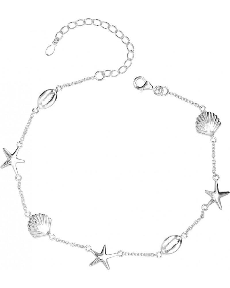 Sterling Silver Light-Weight Beaded Adjustable Foot Bracelet Anklet for Teen Women Conch Starfish-10.5 $13.56 Anklets