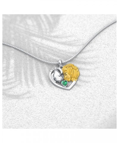 Lion Heart Necklace Couple Lion Necklace Silver Jewelry Valentine's Day Gift for Women Girls May - Emerald $34.80 Necklaces