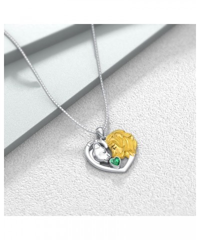 Lion Heart Necklace Couple Lion Necklace Silver Jewelry Valentine's Day Gift for Women Girls May - Emerald $34.80 Necklaces