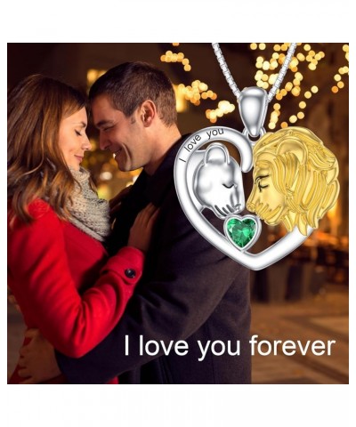 Lion Heart Necklace Couple Lion Necklace Silver Jewelry Valentine's Day Gift for Women Girls May - Emerald $34.80 Necklaces