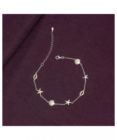 Sterling Silver Light-Weight Beaded Adjustable Foot Bracelet Anklet for Teen Women Conch Starfish-10.5 $13.56 Anklets