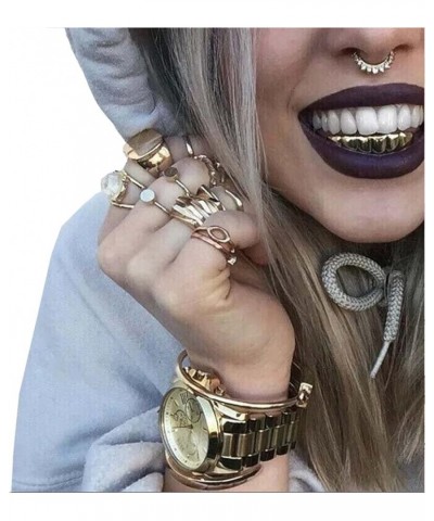 24K Gold Plated Hip Hop Teeth Grillz Punk Custom Fit Polished Teeth Grillz Caps Top & Bottom Grill Set with 2 Silicon Molding...