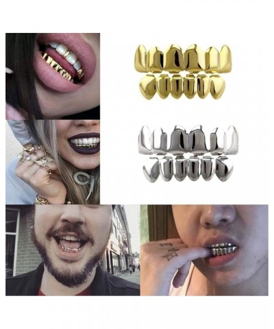 24K Gold Plated Hip Hop Teeth Grillz Punk Custom Fit Polished Teeth Grillz Caps Top & Bottom Grill Set with 2 Silicon Molding...