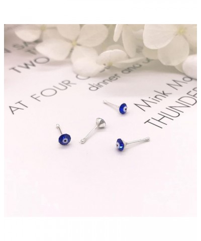 925 Sterling Silver Hypoallergenic 3MM Turkish Blue Eye Fake Nose Stud lnlaid Crystal Rhinestone Cubic Zirconia Evil Eyes Mal...