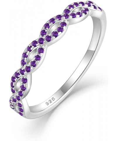 Twisted Stackable Ring 925 Sterling Silver Infinity Ring Round Birthstone Eternity Jewelry for Women 02-amethyst-Feb 9 $24.48...