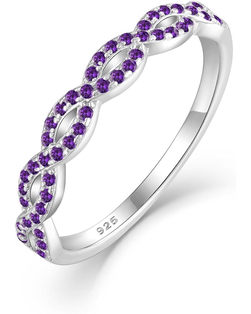 Twisted Stackable Ring 925 Sterling Silver Infinity Ring Round Birthstone Eternity Jewelry for Women 02-amethyst-Feb 9 $24.48...