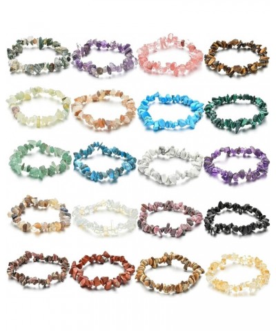 20Pcs Natural Gemstone Bracelets Chakra Crystal Healing Irregular Chips Beads Stretch Bracelets for Women Align Chakras/Conqu...