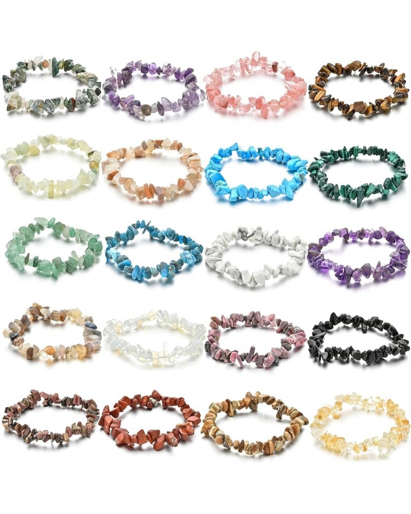 20Pcs Natural Gemstone Bracelets Chakra Crystal Healing Irregular Chips Beads Stretch Bracelets for Women Align Chakras/Conqu...