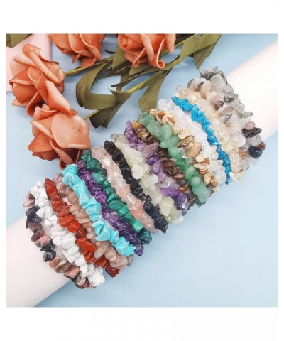 20Pcs Natural Gemstone Bracelets Chakra Crystal Healing Irregular Chips Beads Stretch Bracelets for Women Align Chakras/Conqu...