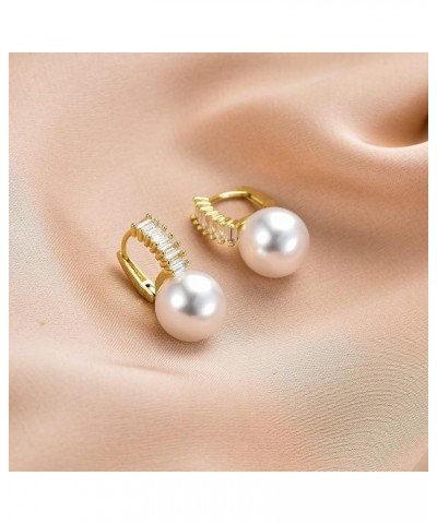 Gold Pearl Earrings for Women Girls 14K Real Gold Plated Pearl Drop Earrings Dainty Cubic Zirconia Gold Earrings for Women We...