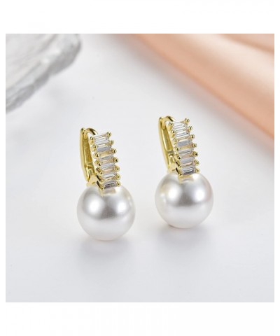 Gold Pearl Earrings for Women Girls 14K Real Gold Plated Pearl Drop Earrings Dainty Cubic Zirconia Gold Earrings for Women We...