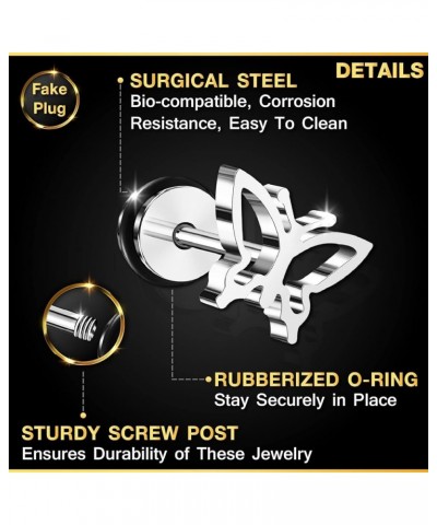 2PCS Surgical Steel 16g 1.2mm 5/16 8mm Cheater Plug Earring Illusion Gauge Ear Lobe Piercing Jewelry Choose Theme 2Pcs 16g(1....