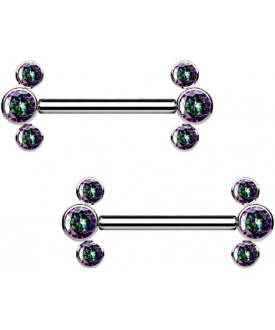 14G G23 Implant Grade Titanium Threadless Push-in Triple Bezel Set CZ Crystal Ends Nipple Barbells, Sold as a Pair Vitrail Me...