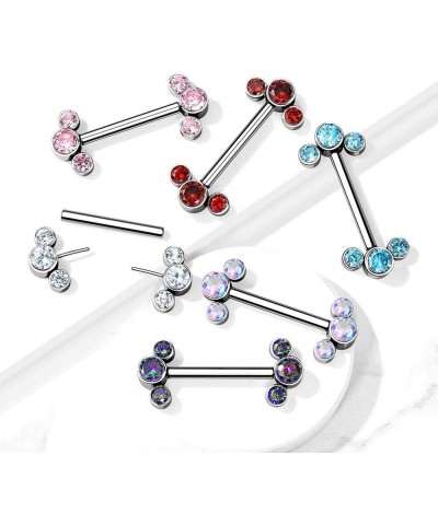 14G G23 Implant Grade Titanium Threadless Push-in Triple Bezel Set CZ Crystal Ends Nipple Barbells, Sold as a Pair Vitrail Me...