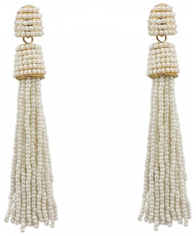 Handmade Beads Tassels Fringe Dangle Drop Earrings For Women (ER1093) Cream $14.49 Earrings