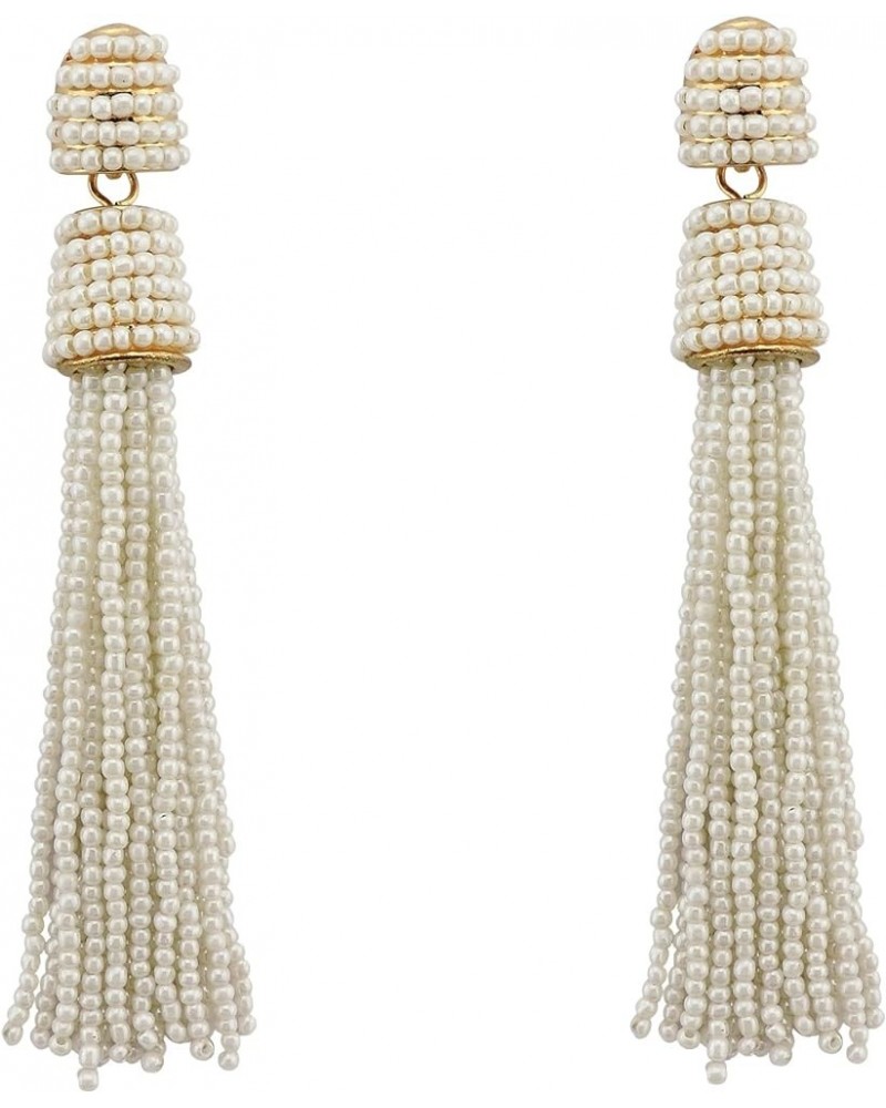 Handmade Beads Tassels Fringe Dangle Drop Earrings For Women (ER1093) Cream $14.49 Earrings