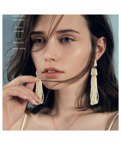 Handmade Beads Tassels Fringe Dangle Drop Earrings For Women (ER1093) Cream $14.49 Earrings