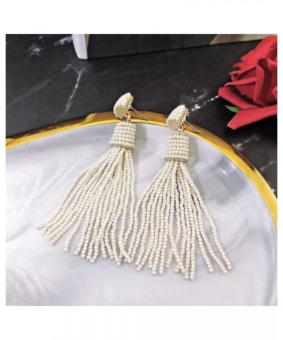 Handmade Beads Tassels Fringe Dangle Drop Earrings For Women (ER1093) Cream $14.49 Earrings