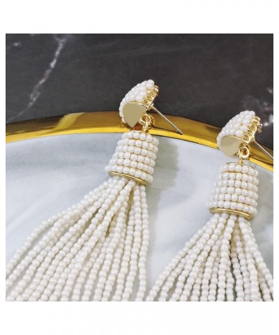 Handmade Beads Tassels Fringe Dangle Drop Earrings For Women (ER1093) Cream $14.49 Earrings