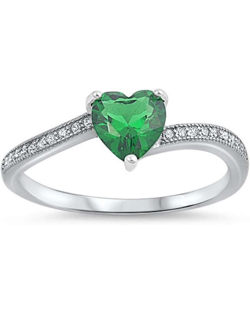 CHOOSE YOUR COLOR Sterling Silver Heart Promise Ring Green (Simulated Emerald) $12.84 Rings