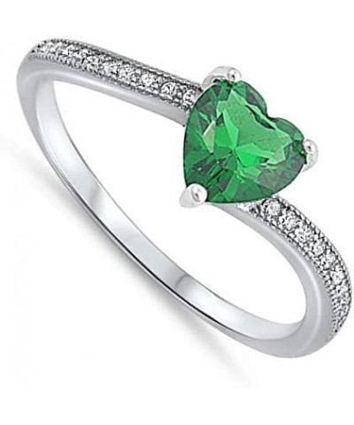 CHOOSE YOUR COLOR Sterling Silver Heart Promise Ring Green (Simulated Emerald) $12.84 Rings