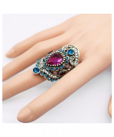 Retro Crystal Cocktail Statement Ring Antique Colorful Rhinestone Stacking Wedding Band Rings Fashion Jewelry Accessories for...