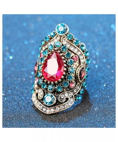 Retro Crystal Cocktail Statement Ring Antique Colorful Rhinestone Stacking Wedding Band Rings Fashion Jewelry Accessories for...