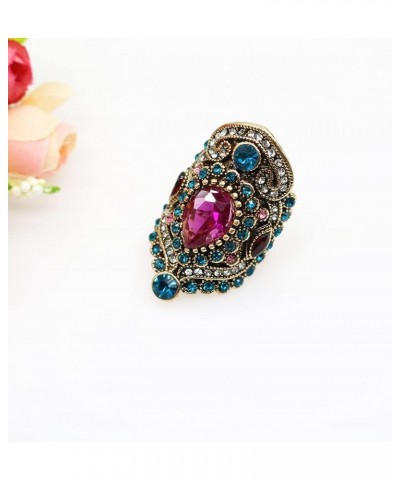 Retro Crystal Cocktail Statement Ring Antique Colorful Rhinestone Stacking Wedding Band Rings Fashion Jewelry Accessories for...