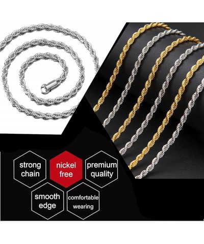 Stainless Steel Twist Rope Chain Necklace Silver Gold Tone Chain Necklace Jewelry Gift for Men Women Silver-Necklace 24.0 Inc...