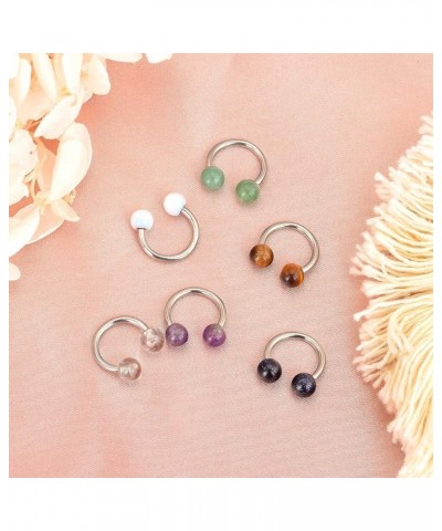 Stainless Steel Colorful Ball Horseshoe Nose Rings Tongue Rings Nipple Rings 14G Bar Length 16mm 6pcs horseshoe rings 10mm $8...