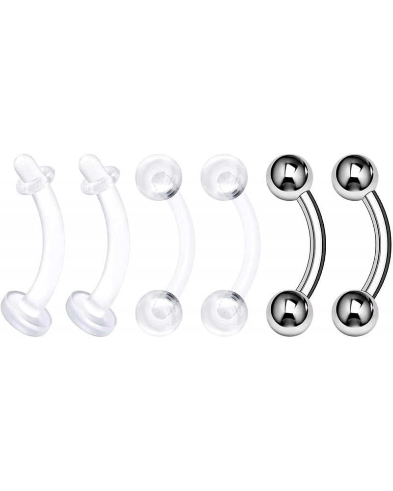 Bioplastic Clear Curved Barbell Retainer 16 Gauge Ball Tragus Lobe Rim Earrings Eyebrow Piercing Jewelry See More Sizes D-6pc...