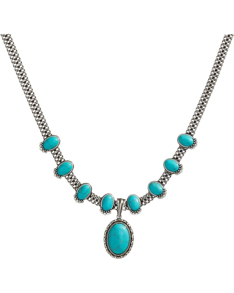 AA775423SS,Vintage Enhancer Synthetic Turquoise and Crystal Adjustable Statement Necklace,Shiny Silver,Blue, Necklaces $31.02...