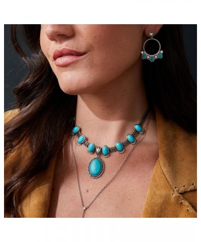 AA775423SS,Vintage Enhancer Synthetic Turquoise and Crystal Adjustable Statement Necklace,Shiny Silver,Blue, Necklaces $31.02...