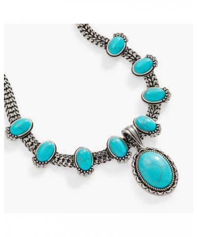 AA775423SS,Vintage Enhancer Synthetic Turquoise and Crystal Adjustable Statement Necklace,Shiny Silver,Blue, Necklaces $31.02...