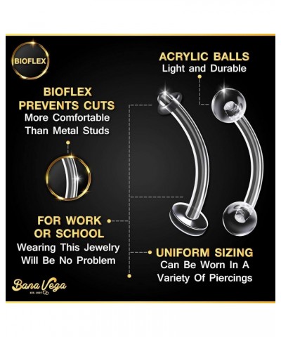 Bioplastic Clear Curved Barbell Retainer 16 Gauge Ball Tragus Lobe Rim Earrings Eyebrow Piercing Jewelry See More Sizes D-6pc...