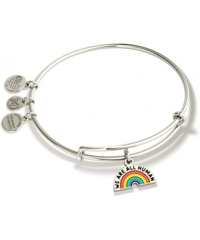 Words Are Powerful Expandable Bangle for Women, We Are All Human Charm, Shiny Silver Finish, 2 to 3.5 in $18.48 Bracelets