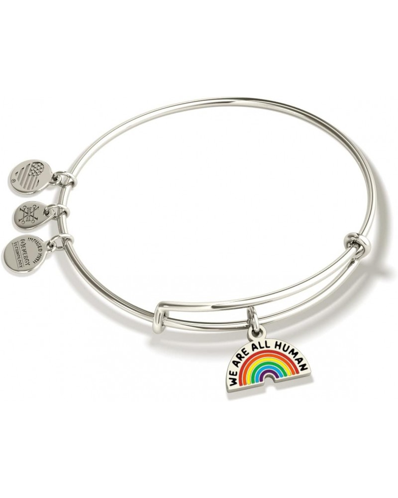 Words Are Powerful Expandable Bangle for Women, We Are All Human Charm, Shiny Silver Finish, 2 to 3.5 in $18.48 Bracelets