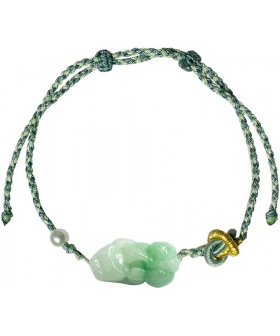 Fortune Pixiu Jade Bracelet, Real Grade A Certified Burma Jadeite Bead Pi Yao Wristlet, Adjustable Cord Q120 - Green Cord $41...