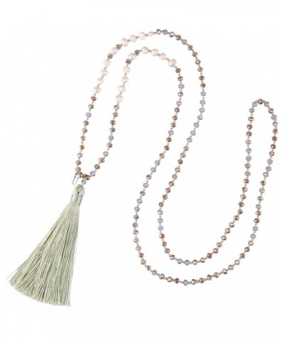 Long Tassel Necklace Natural Pearls Chains Necklaces Hand-Knotted Crystal Beaded Necklace Gray Green H $11.16 Necklaces