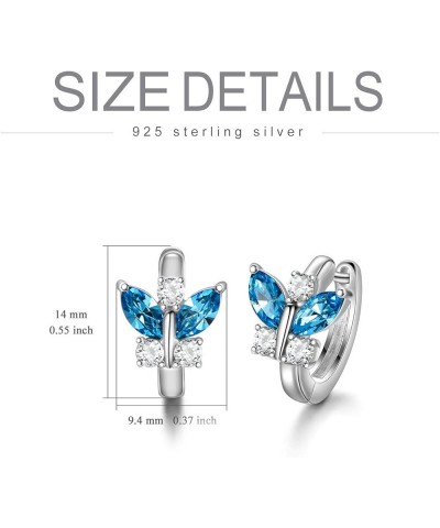 Sterling Silver Butterfly Earrings, Simulated Aquamarine Crystal from Austria, Hypoallergenic Hoop Earrings, Anniversary Birt...