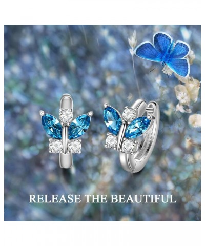 Sterling Silver Butterfly Earrings, Simulated Aquamarine Crystal from Austria, Hypoallergenic Hoop Earrings, Anniversary Birt...