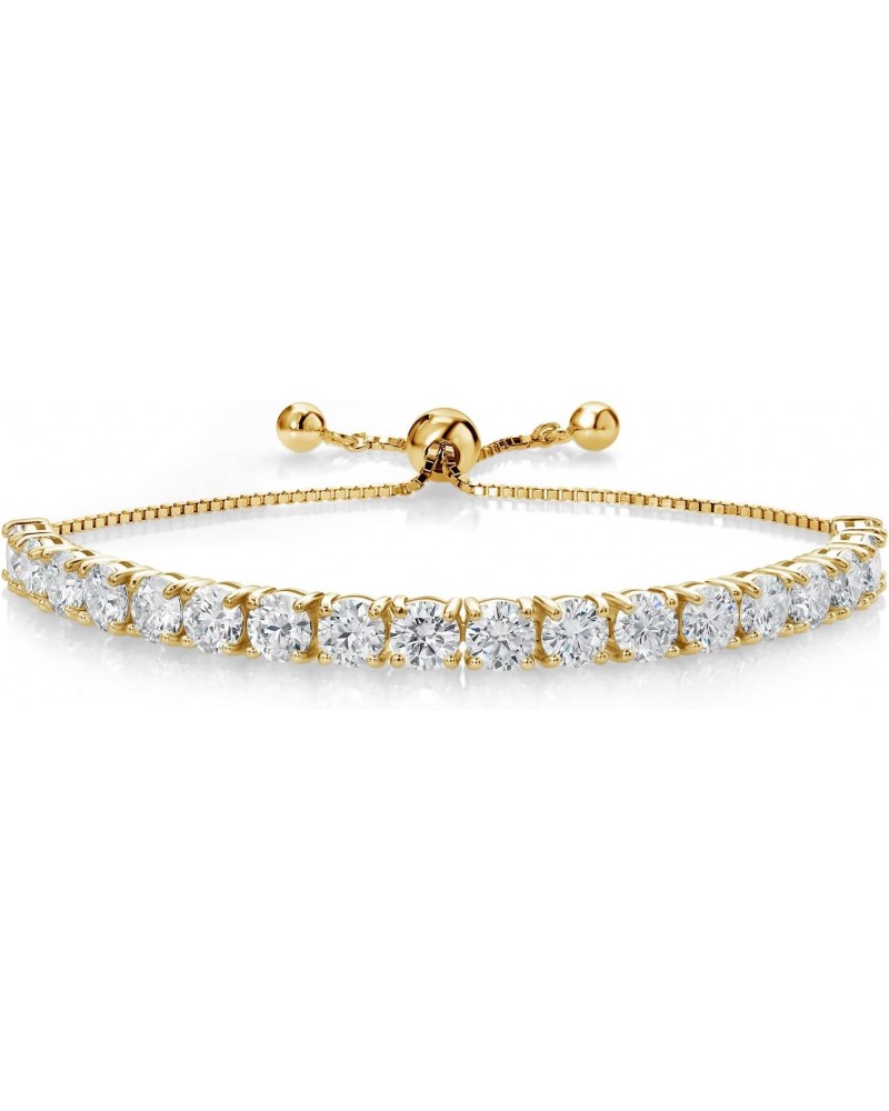 18K Yellow Gold Plated Silver White Moissanite Tennis Bracelet For Women (9.00 Cttw, Round 5MM, Fully Adjustable Up to 10 Inc...