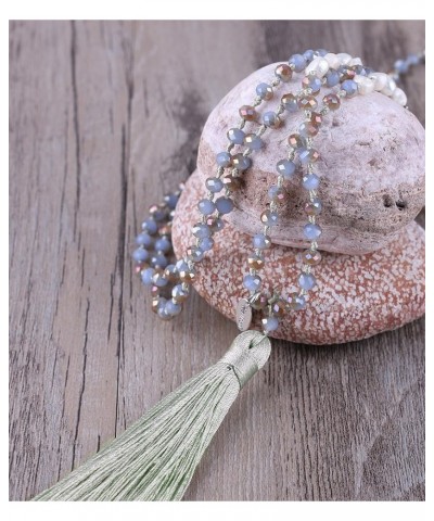 Long Tassel Necklace Natural Pearls Chains Necklaces Hand-Knotted Crystal Beaded Necklace Gray Green H $11.16 Necklaces