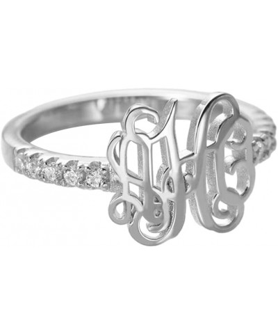 Personalized Cubic Zirconia Monogram Initial Ring for Women, Custom Letter Ring Band Silver $24.93 Rings