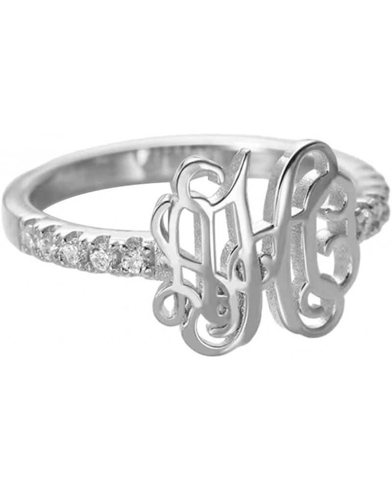 Personalized Cubic Zirconia Monogram Initial Ring for Women, Custom Letter Ring Band Silver $24.93 Rings