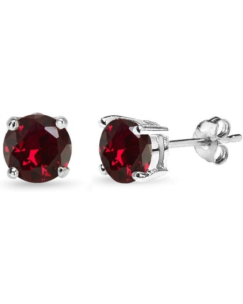 Ruby Earrings for Women Sterling Silver Round-Cut Solitaire Synthetic Red July Birthstone Studs for Girls Teens Bridesmaids 7...