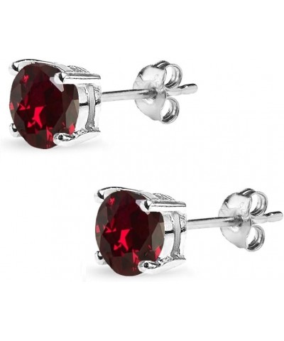 Ruby Earrings for Women Sterling Silver Round-Cut Solitaire Synthetic Red July Birthstone Studs for Girls Teens Bridesmaids 7...