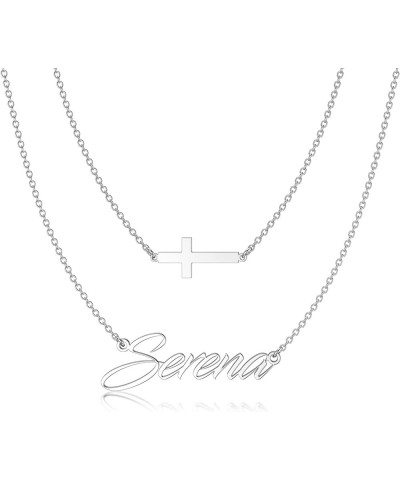 925 Sterling Silver Personalized Name Necklace Customized Gift for Mother Girlfriend Style-J (Crosses with Names) $17.21 Neck...